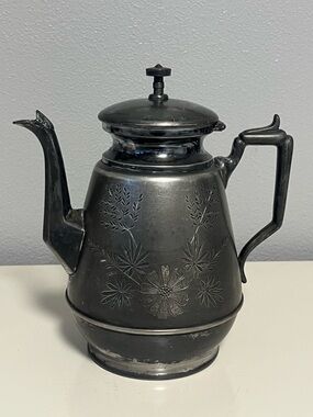 Antique Meriden Coffee Tea Floral Quadruple Silver-plated Pot 9” Etched